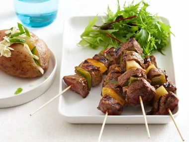 Teryiaki beef and pineapple kebabs