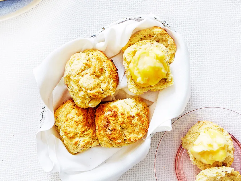 Rich pistachio scones with lemon curd mascarpone