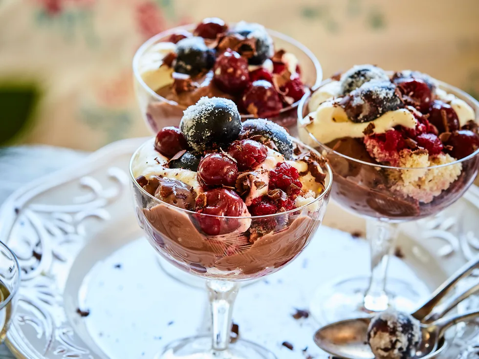 Chocolate cherry trifles