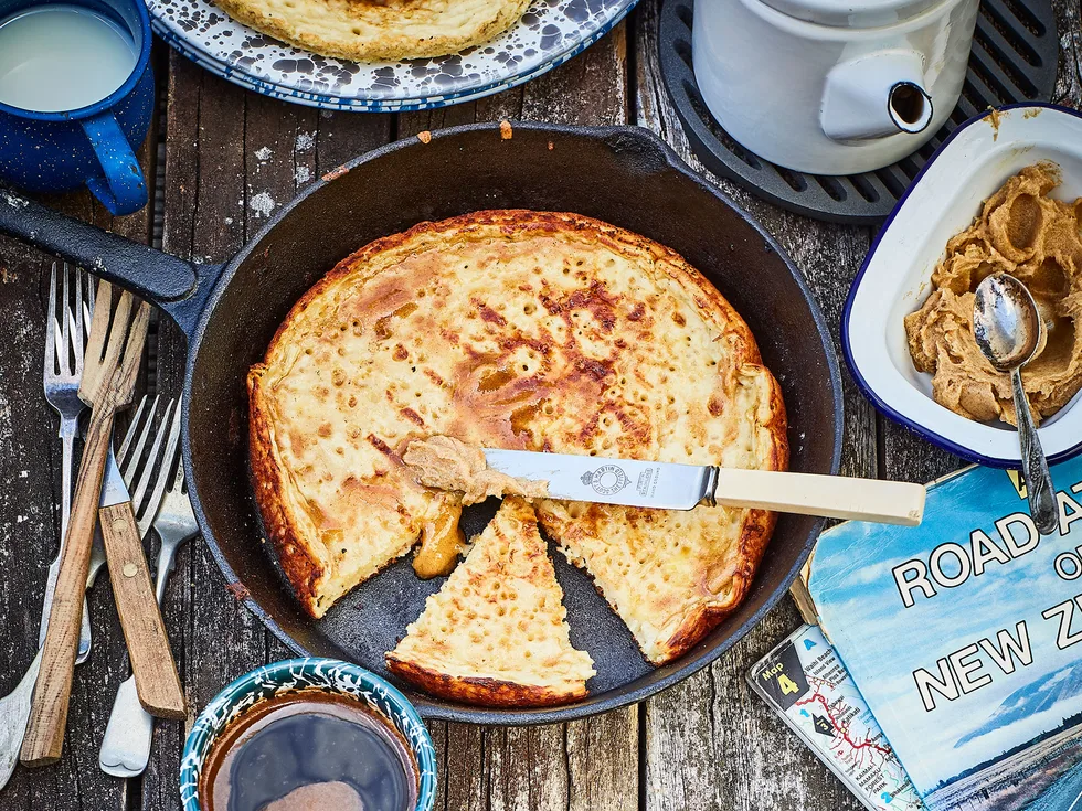 Camp crumpets with cinnamon butter