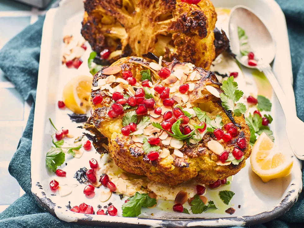 Roasted spiced cauliflower with caramelised garlic yoghurt