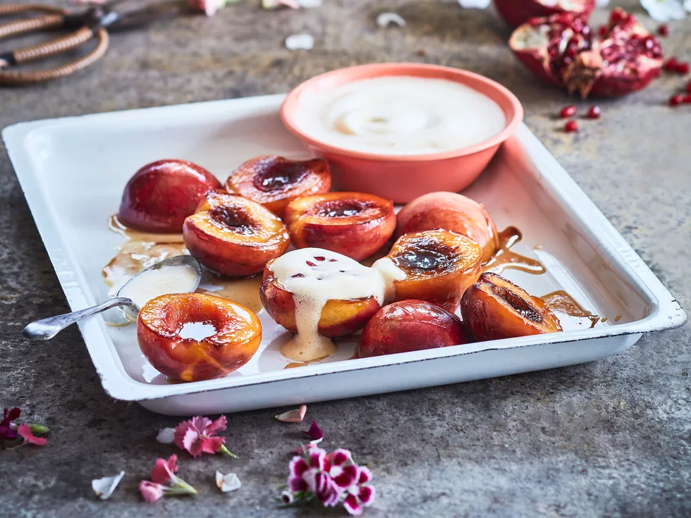 Seared stone fruit with spiced zabaglione