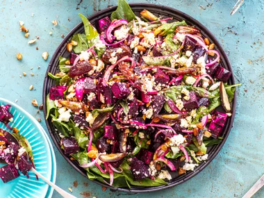 Beetroot, spiced almond, date and feta salad