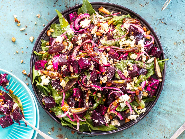Beetroot, spiced almond, date and feta salad