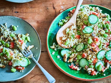 Bulghur wheat and edamame bean salad with citrus dressing