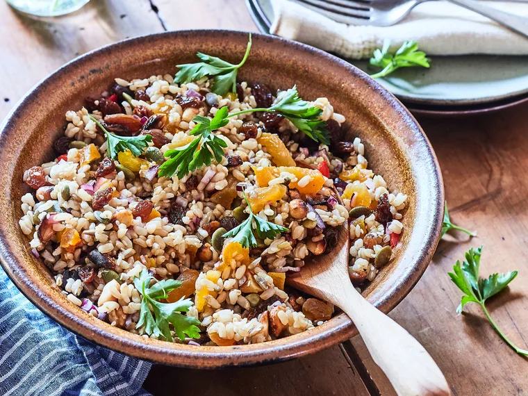 Colourful, healthy brown rice salad