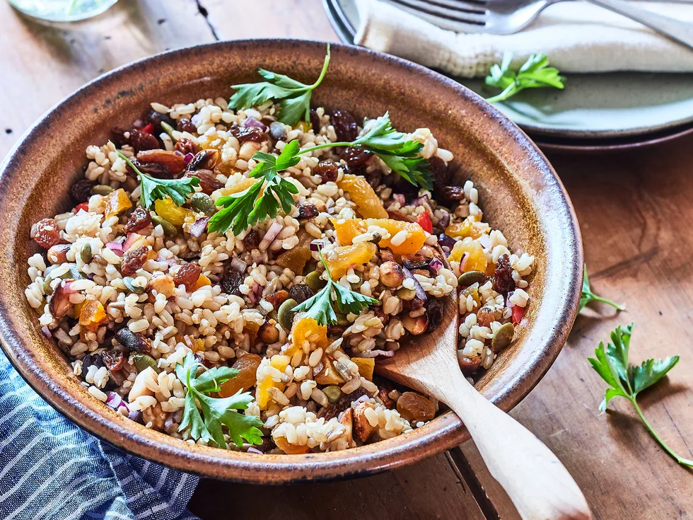 Colourful, healthy brown rice salad