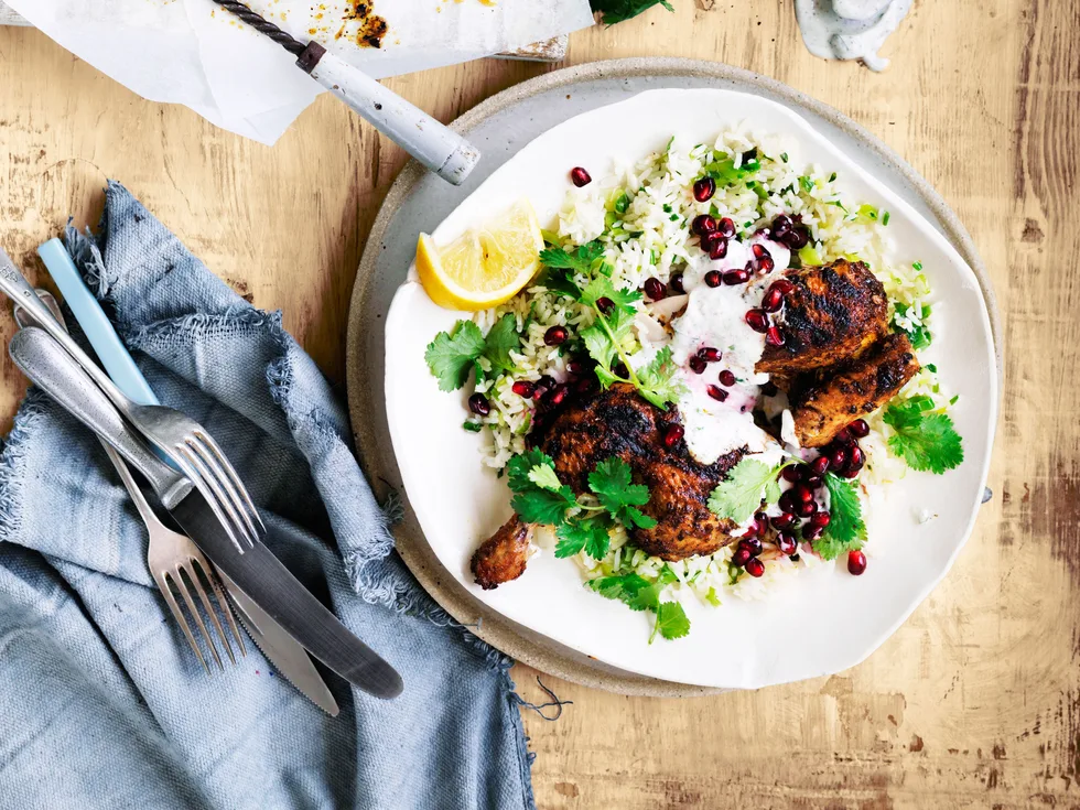 Spiced chicken with green rice