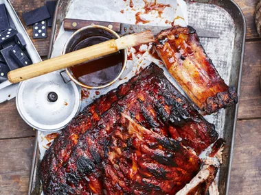 Texan-style smoked pork ribs with barbecue sauce