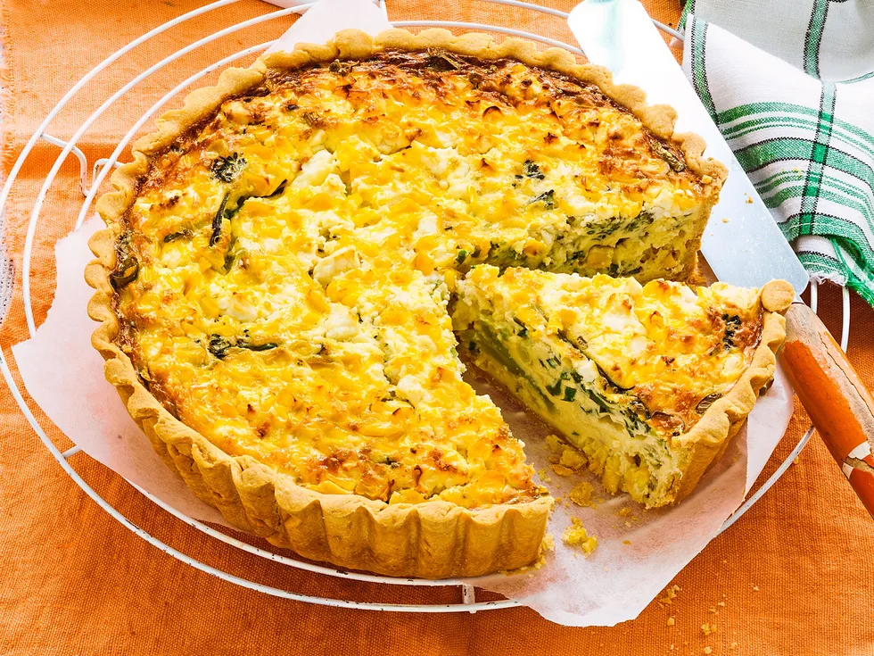 Corn, broccoli and feta vegetarian quiche