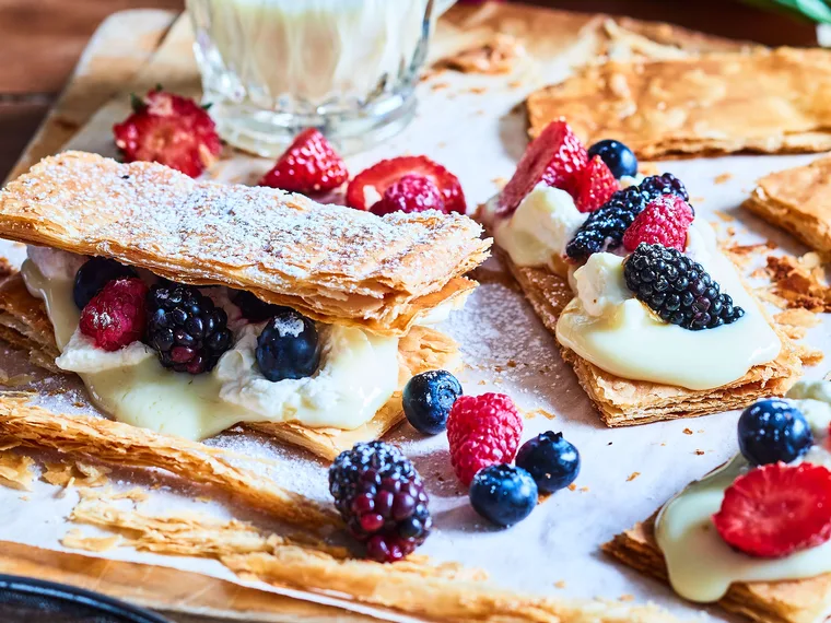 Little berry and pastry cream custard sandwiches