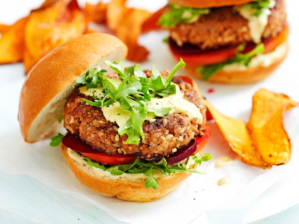 Beef and brown rice burgers