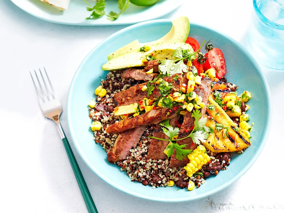 Mexican beef and quinoa dinner bowl