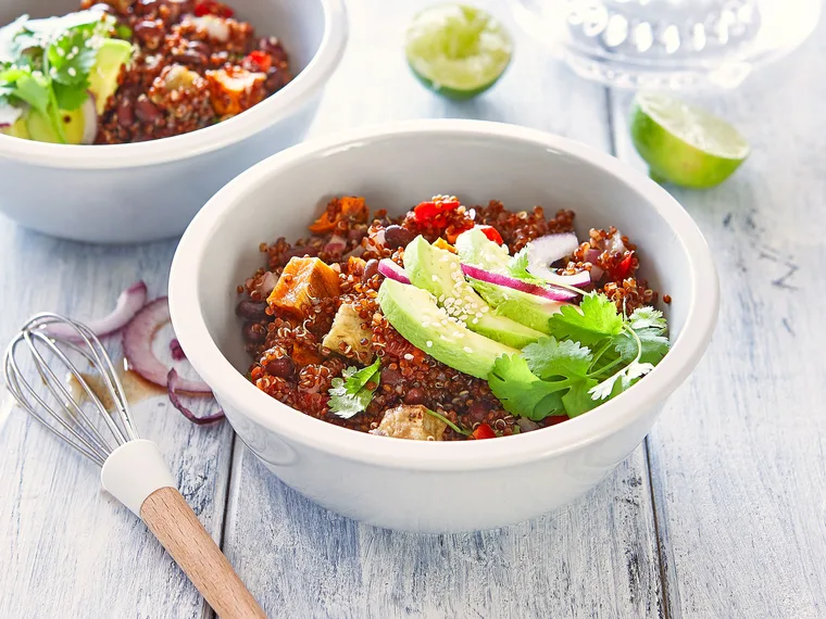 Mexican-style kumara and quinoa Buddha bowls