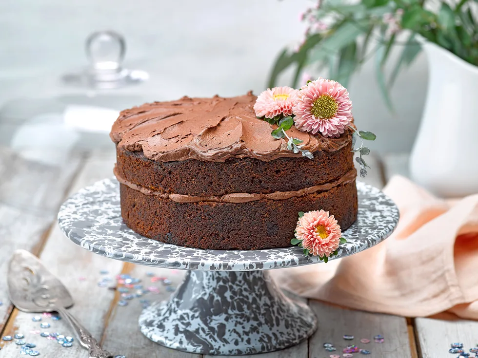 Parsnip and apple chocolate cake with whipped ganache