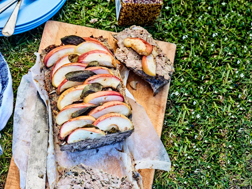 Picnic meatloaf with apple and crispy sage topping