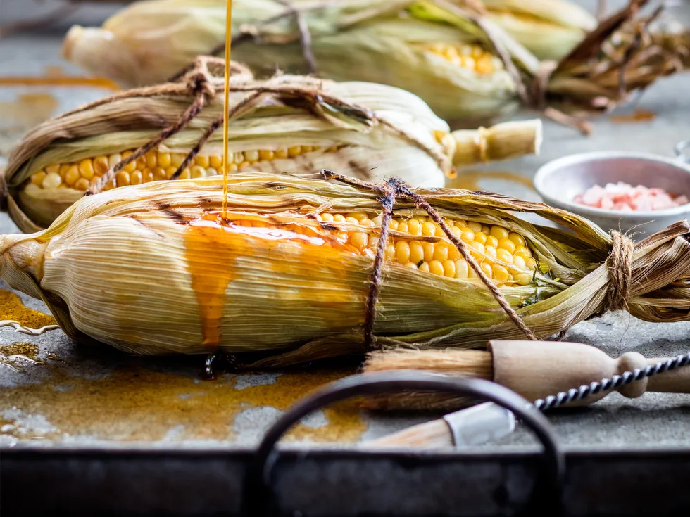 Barbecued corn with smoked paprika oil