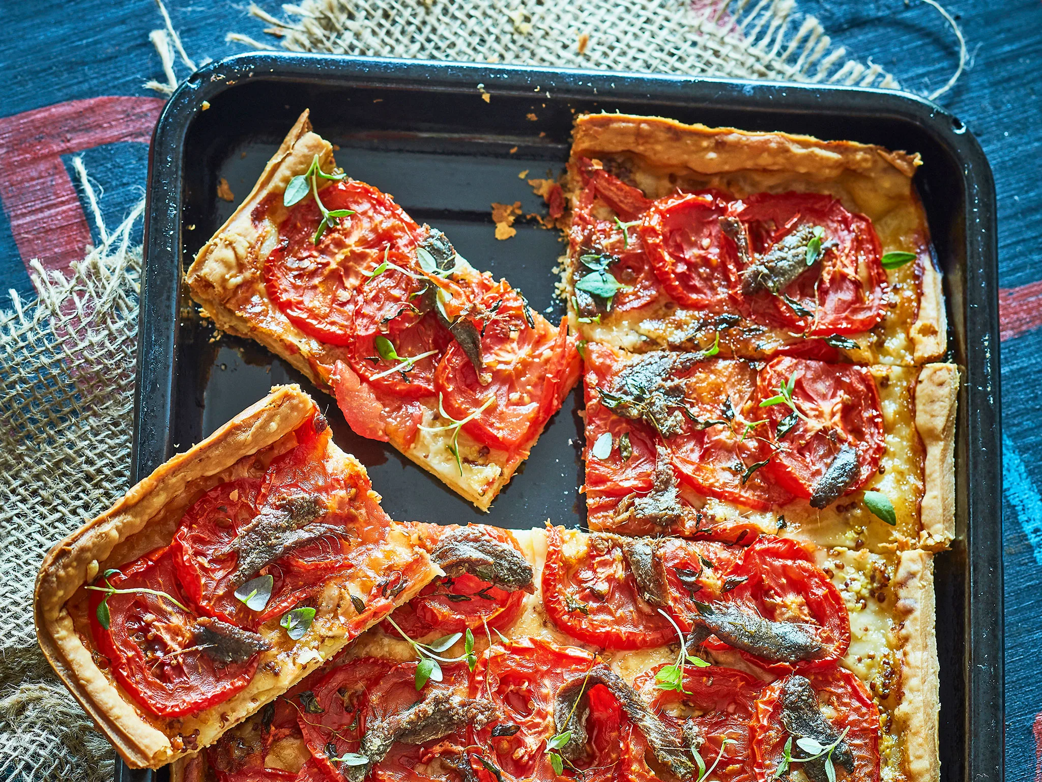 Easy tomato and anchovy tart with thyme