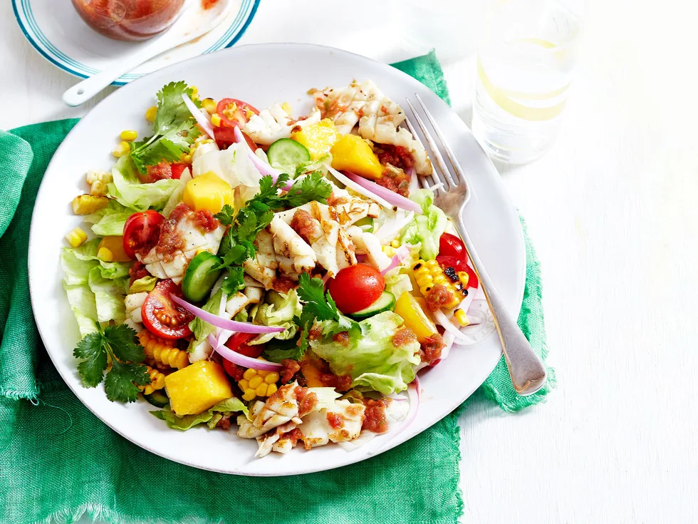 Calamari salad with bloody mary dressing