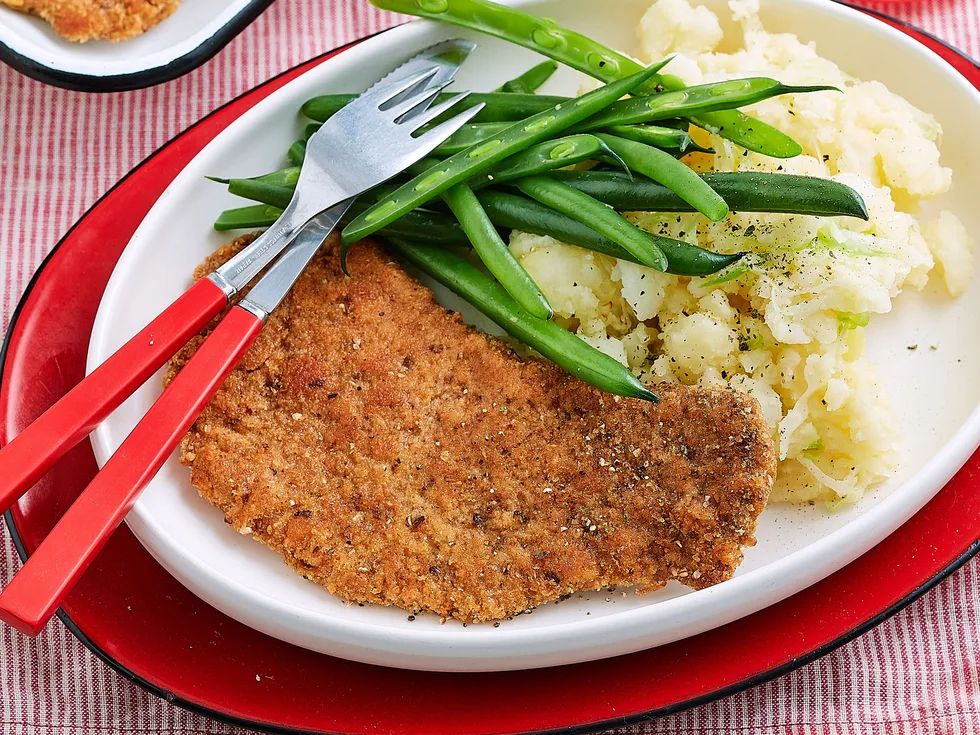 Veal schnitzel with potato and cabbage smash