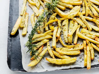 Homemade oven baked chips with rosemary seasoning