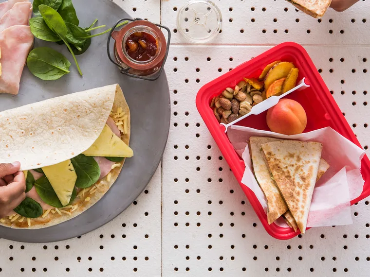 Ham, cheese and pineapple lunchbox quesadillas