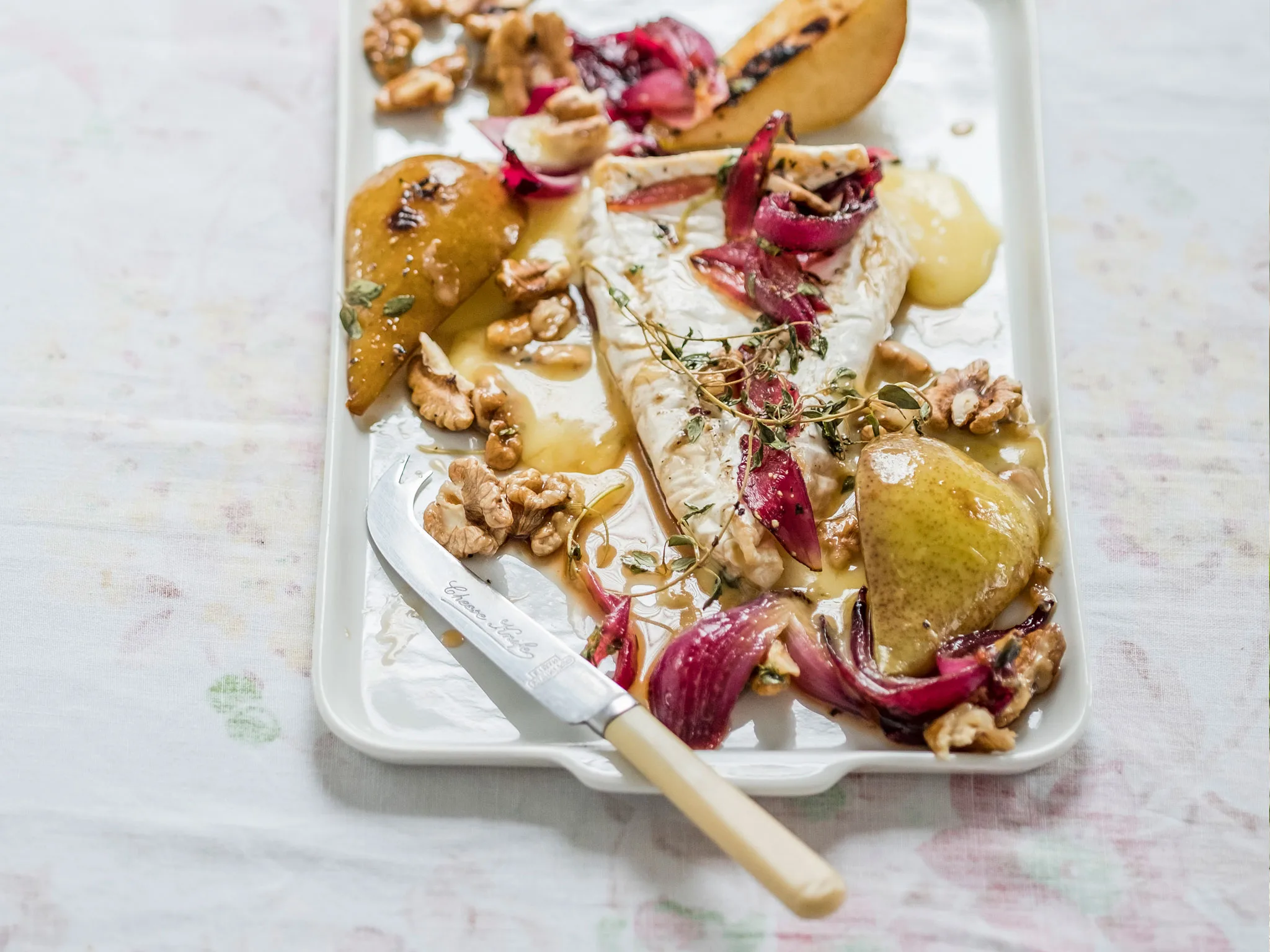 Caramelised baked pear and brie