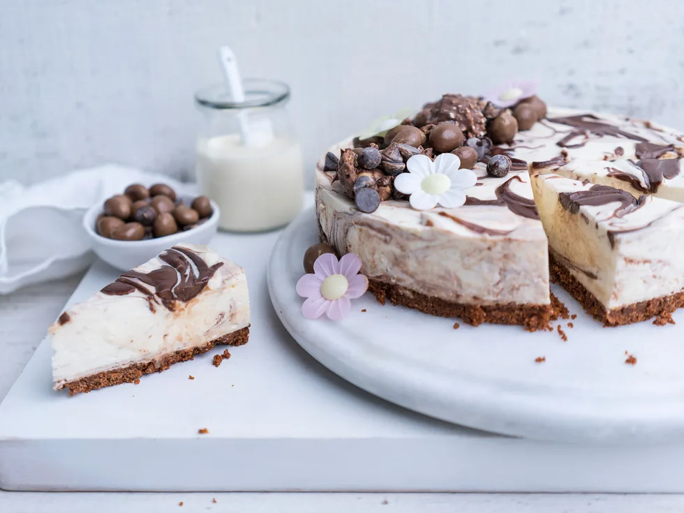 No bake chocolate, vanilla and hazelnut mousse cake