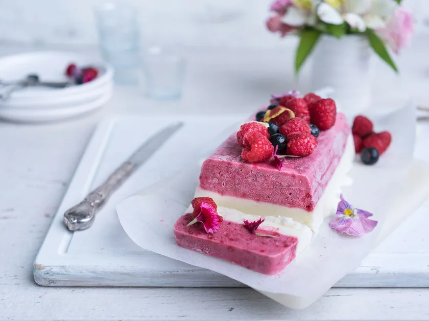 Layered fruit yoghurt terrine