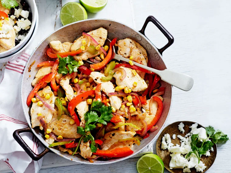 Cajun chicken, corn and capsicum with black bean rice