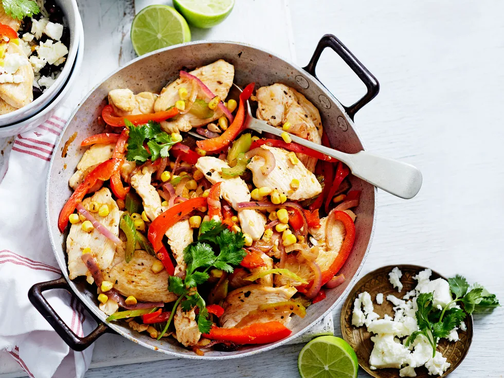 Cajun chicken, corn and capsicum with black bean rice