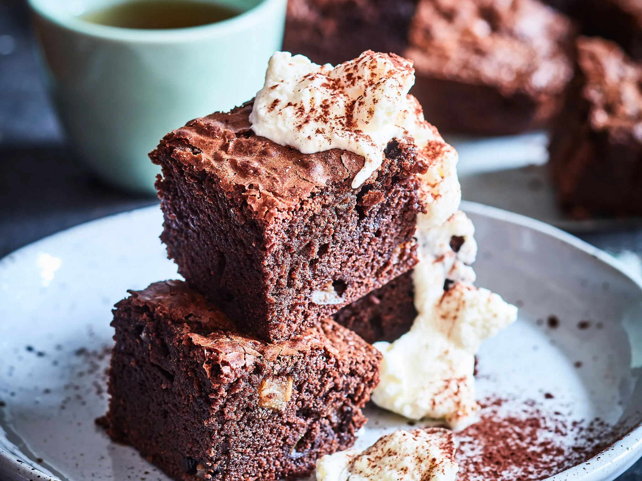 Fudgy pear and chocolate brownie