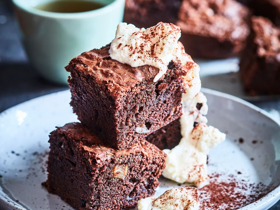 Fudgy pear and chocolate brownie