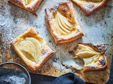 Homemade pear and honey Danish pastries