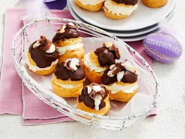 Creme egg-filled profiteroles