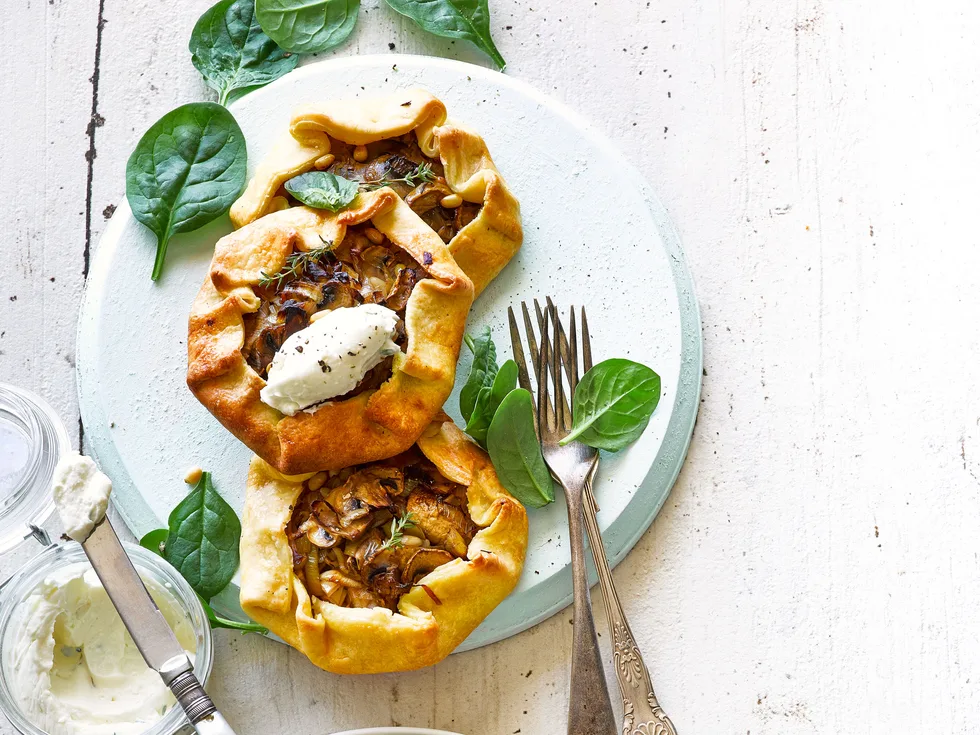Leek and mushroom tarts with whipped feta