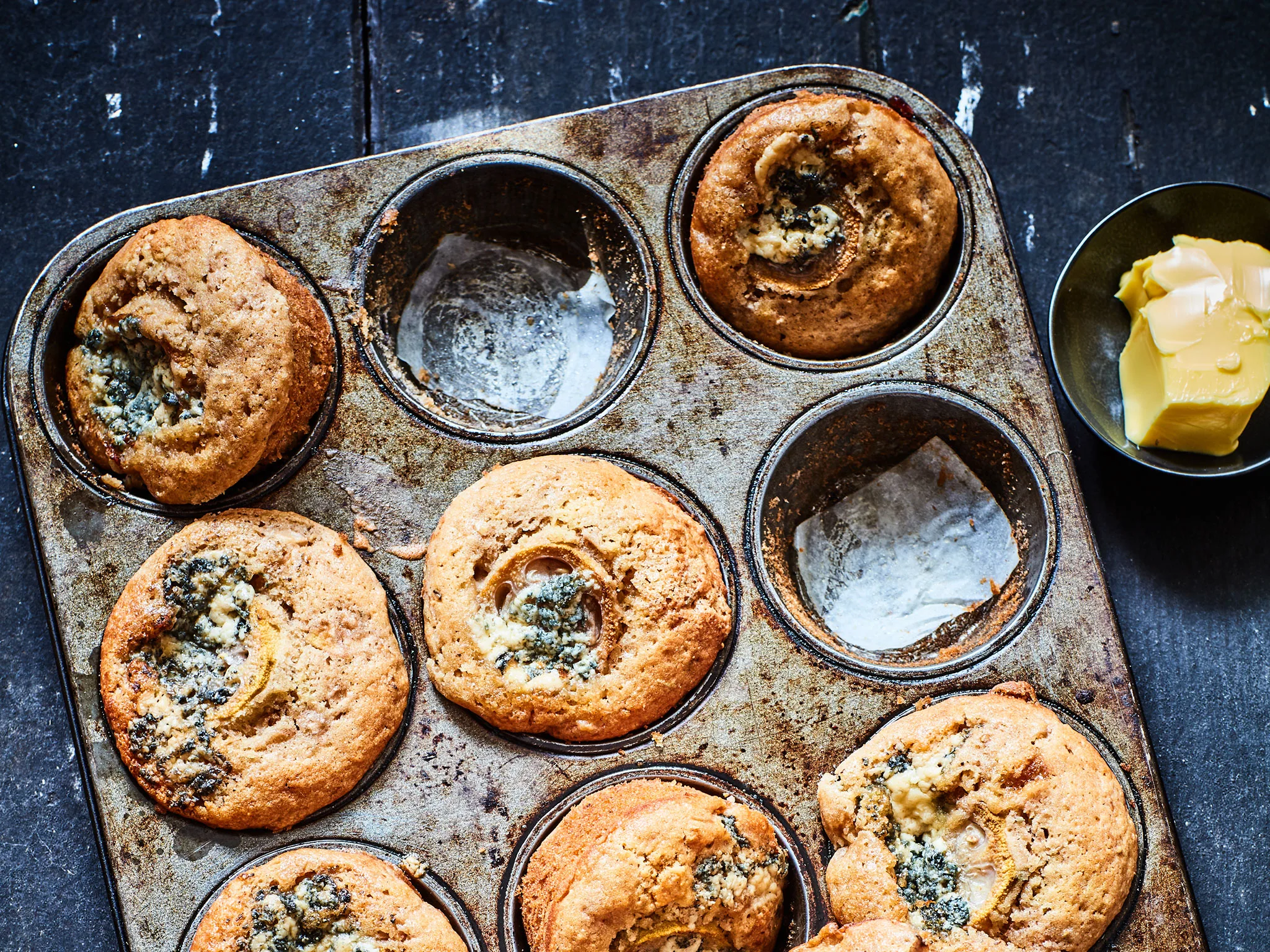 Feijoa, thyme and blue cheese muffins