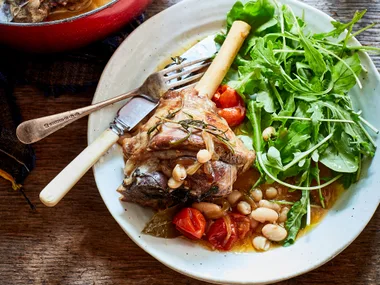 Lamb shanks with white bean and rosemary tomato sauce