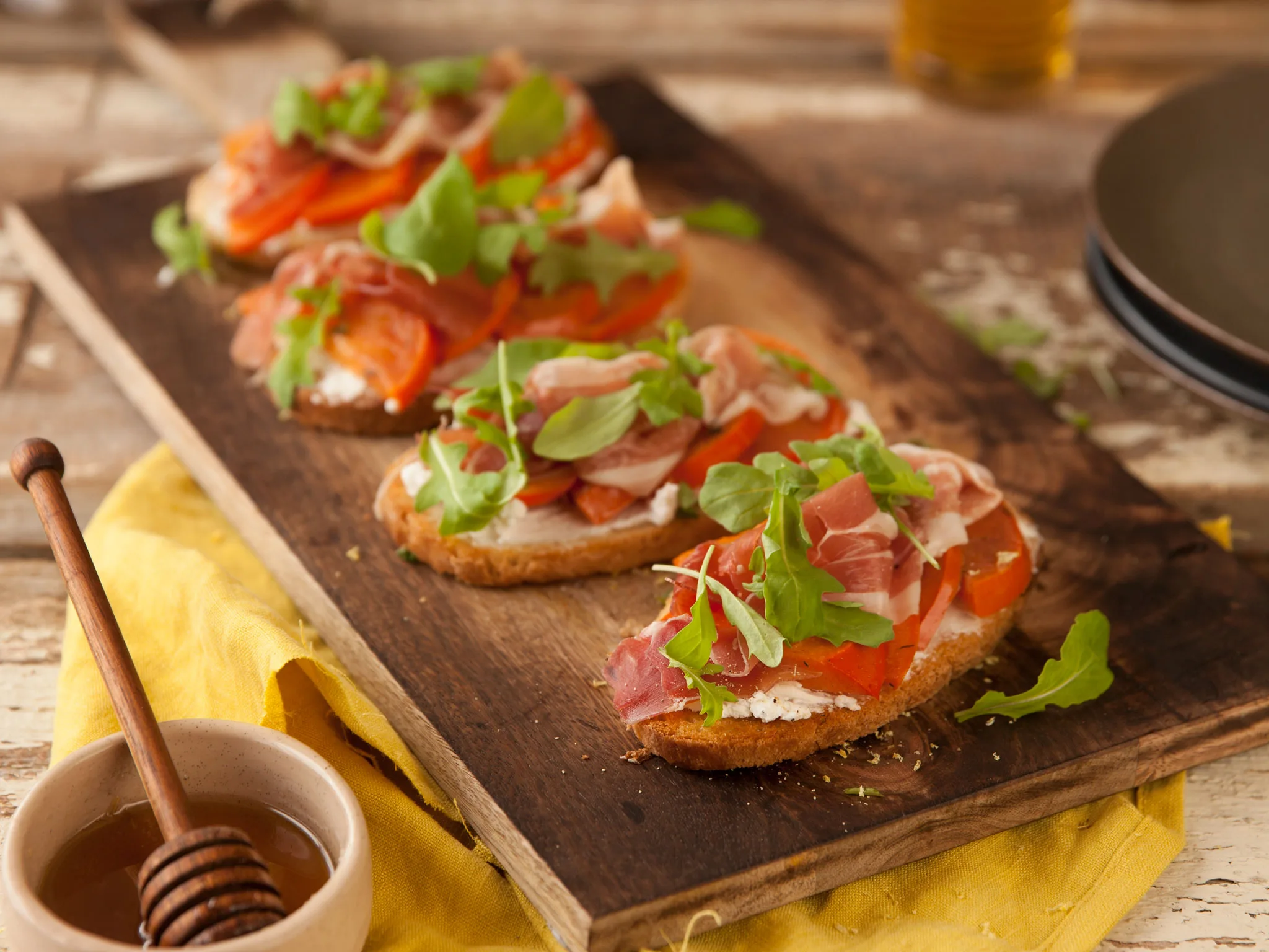 Bruschetta with roasted persimmon and prosciutto