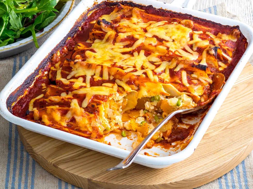 Pumpkin, pea and ricotta cannelloni