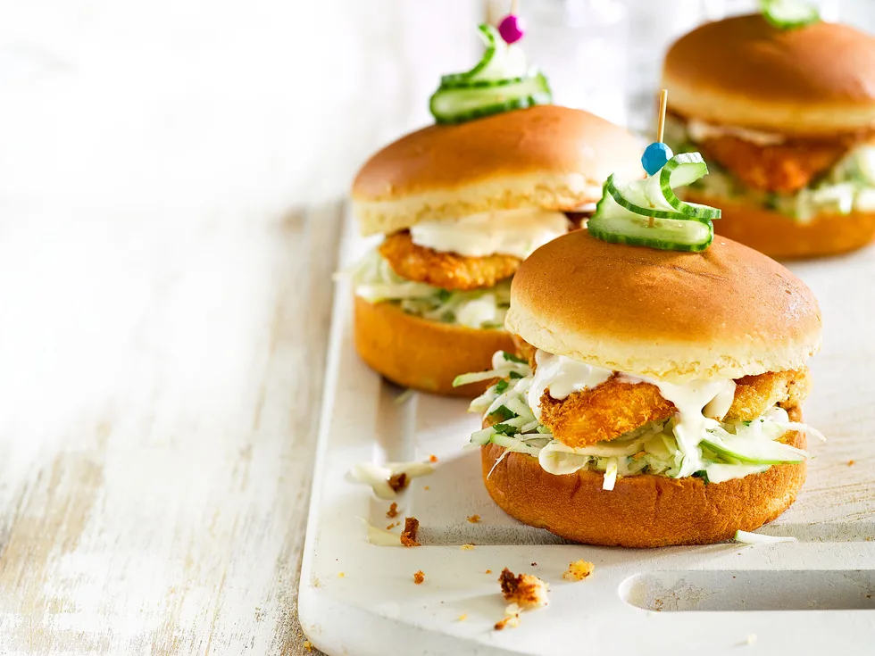 Fennel slaw and crispy fish sliders