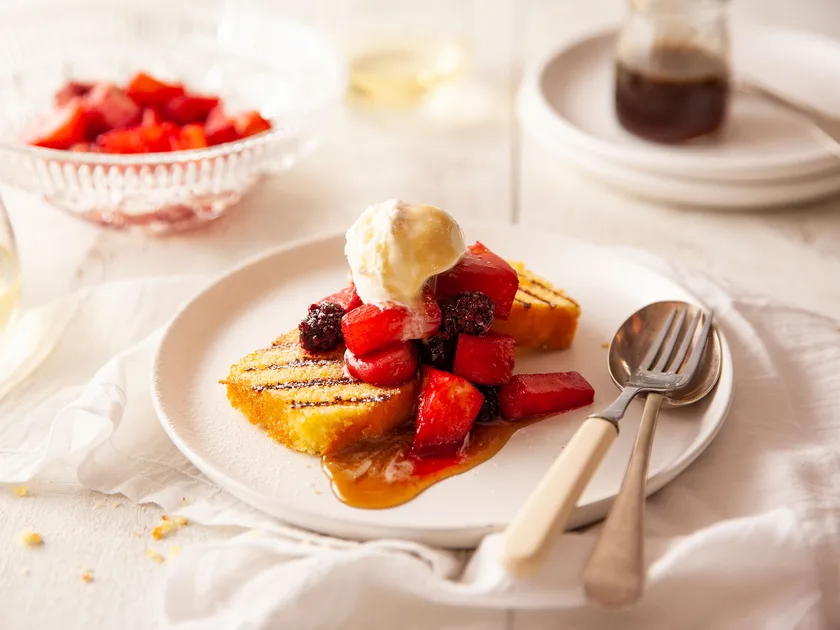 Roasted pineapple with madeira cake rum maple syrup