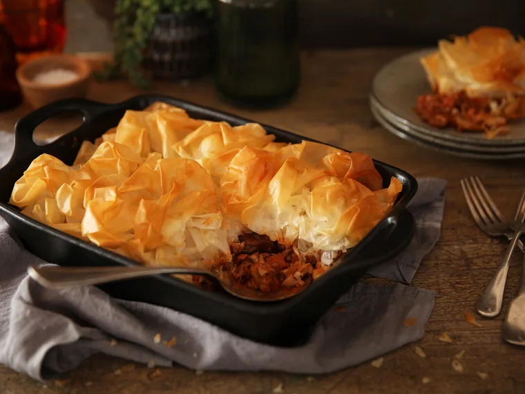Easy filo topped pie