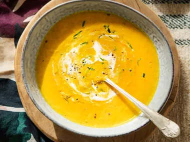 Thai pumpkin soup with coconut and lime