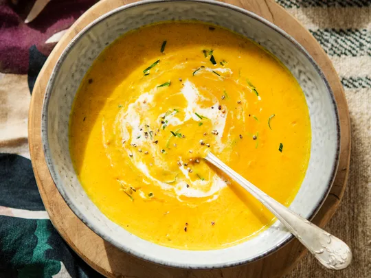 Thai pumpkin soup with coconut and lime