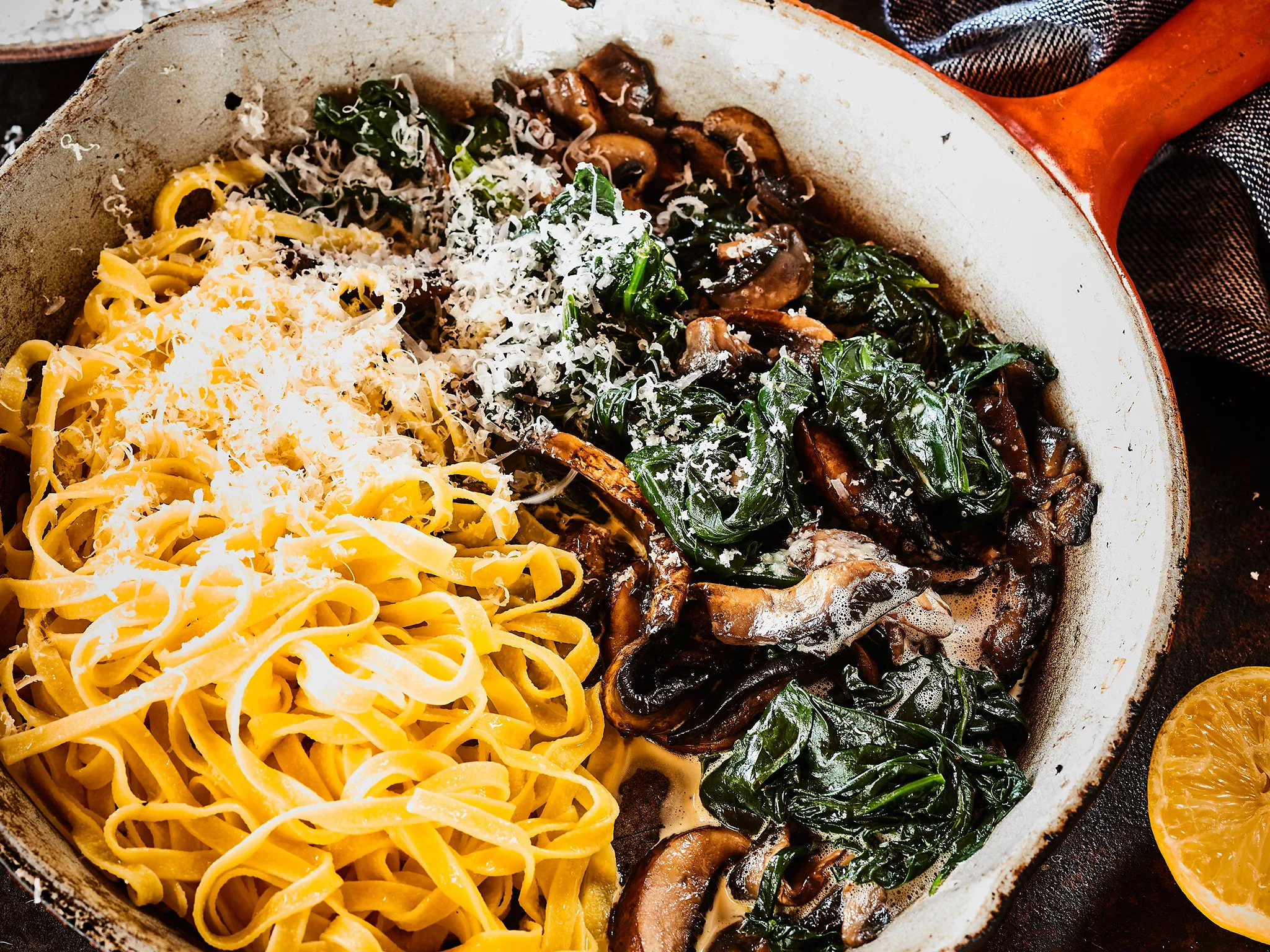 Mum’s mixed mushroom and spinach fettuccine