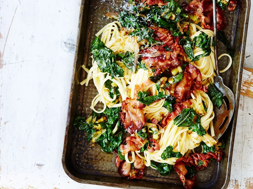 Silverbeet and pancetta linguine