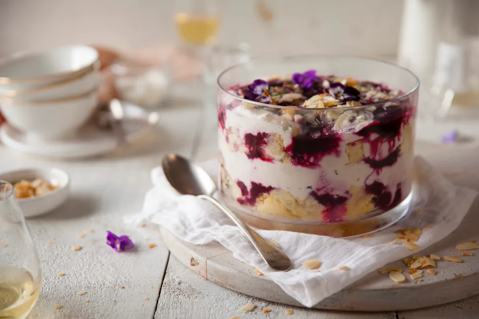 Layered fruit blueberry trifle