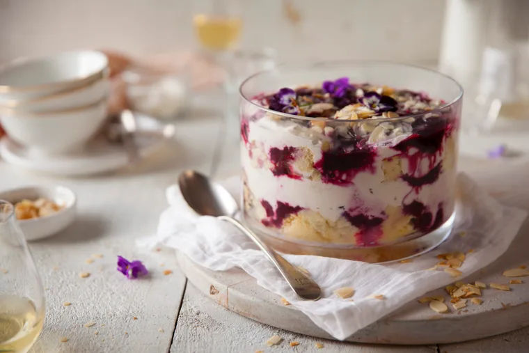Layered fruit blueberry trifle