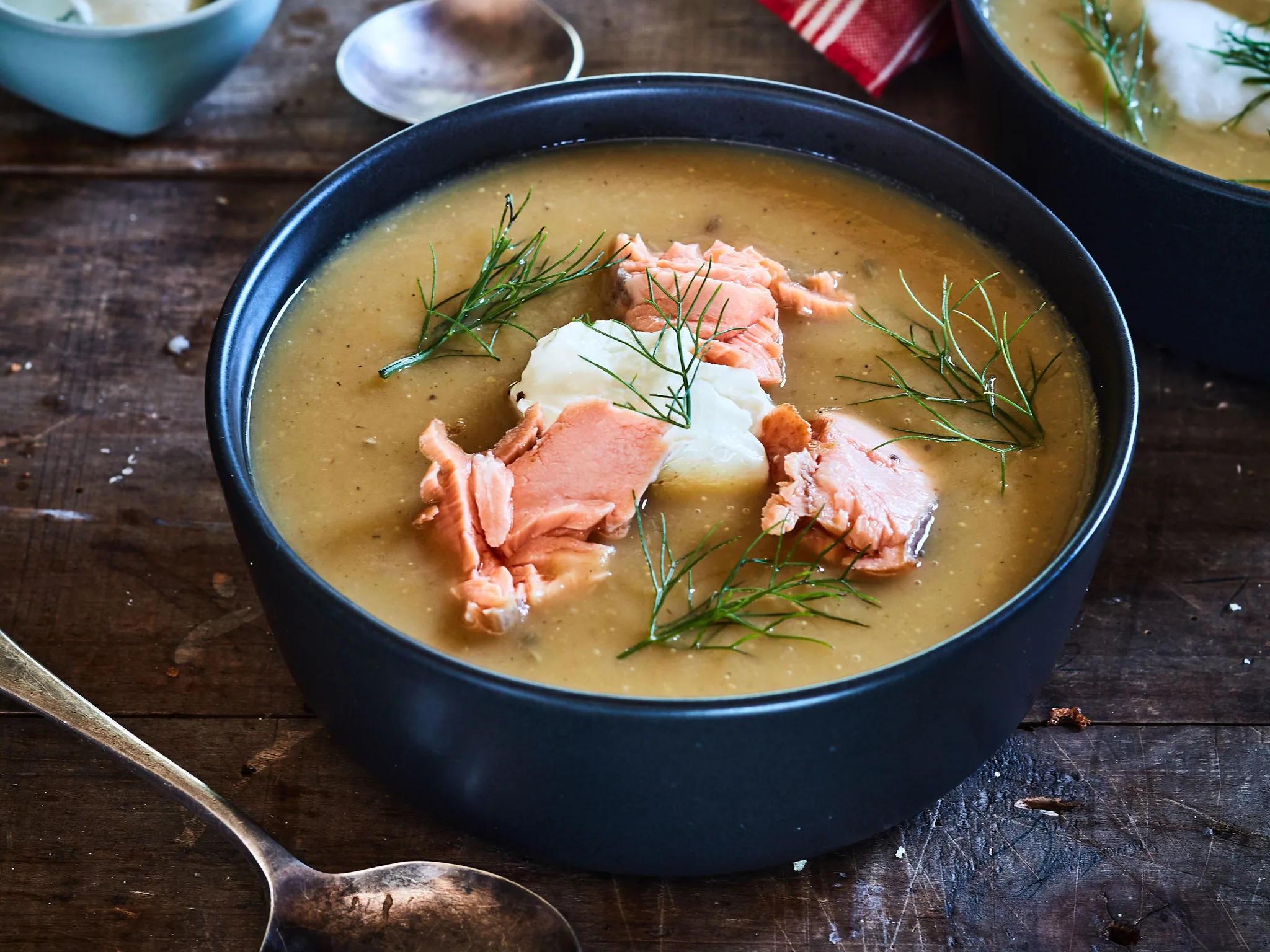 Fennel soup with salmon